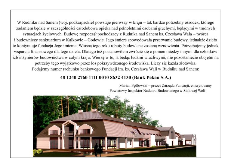 Apel o wsparcie budowy Ogólnopolskiego Domu dla Osób Niesłyszących w Rudniku nad Sanem na Podkarpaciu